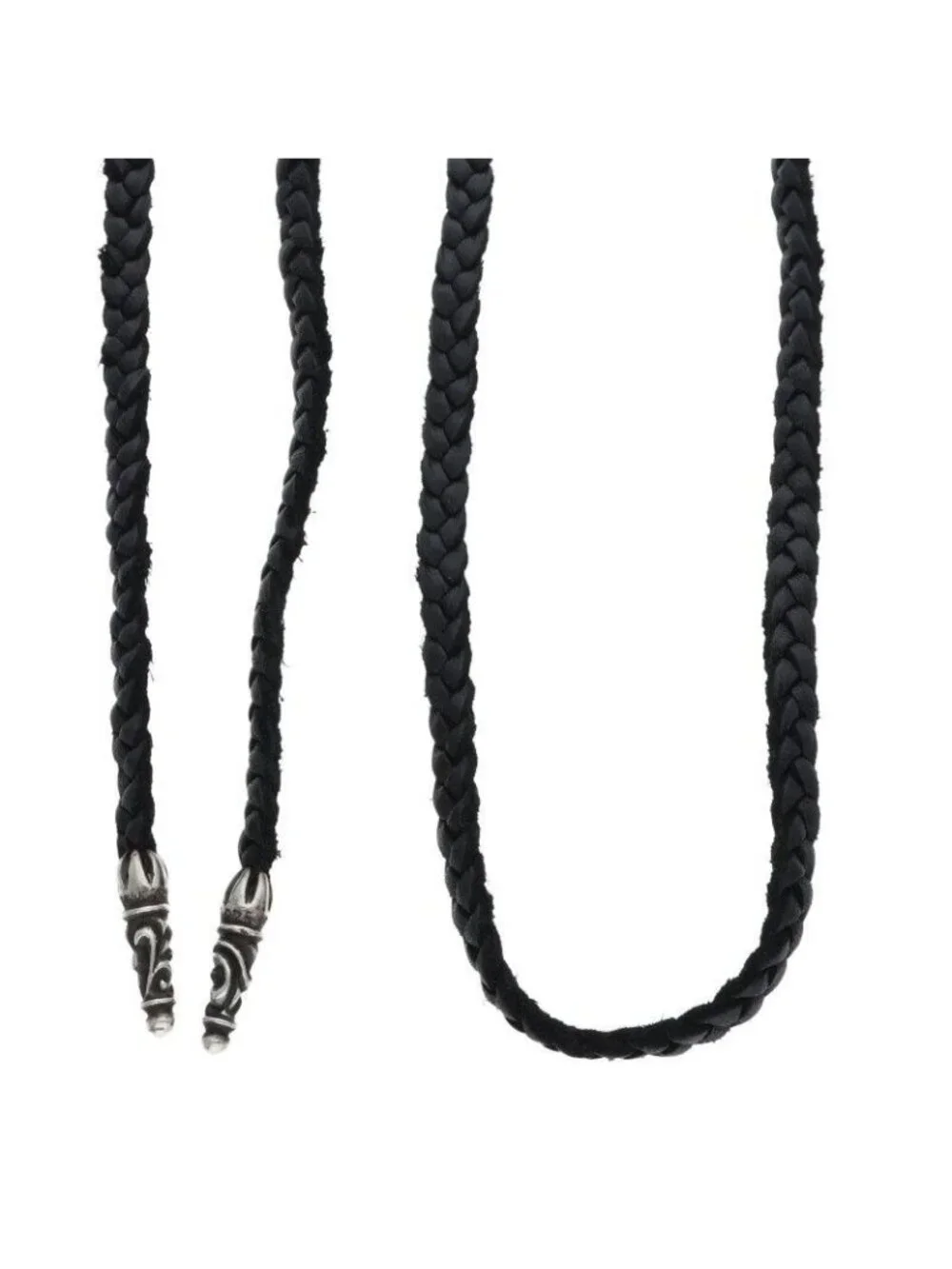 Chrome Hearts Leather Braid Scroll Silver Necklace